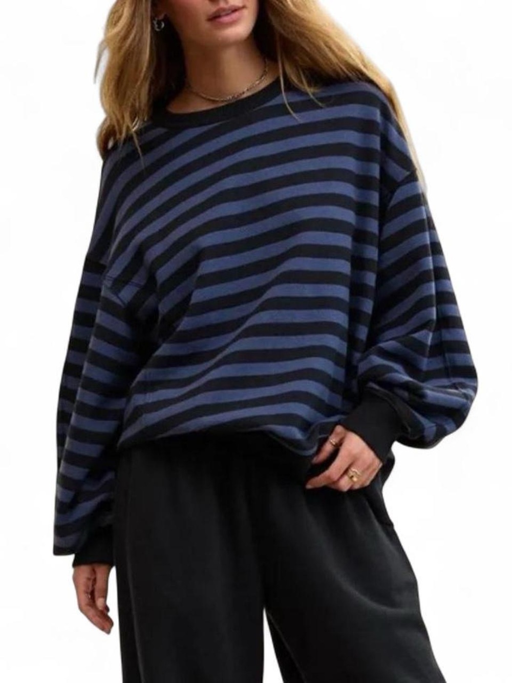 Aerie Go To Black and Blue Striped Sweater